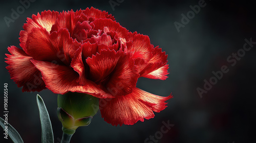 Vivid Red Carnation Flower with Lush Petals, Artistic Close-Up Photography of Blooming Floral Arrangement in Natural Light