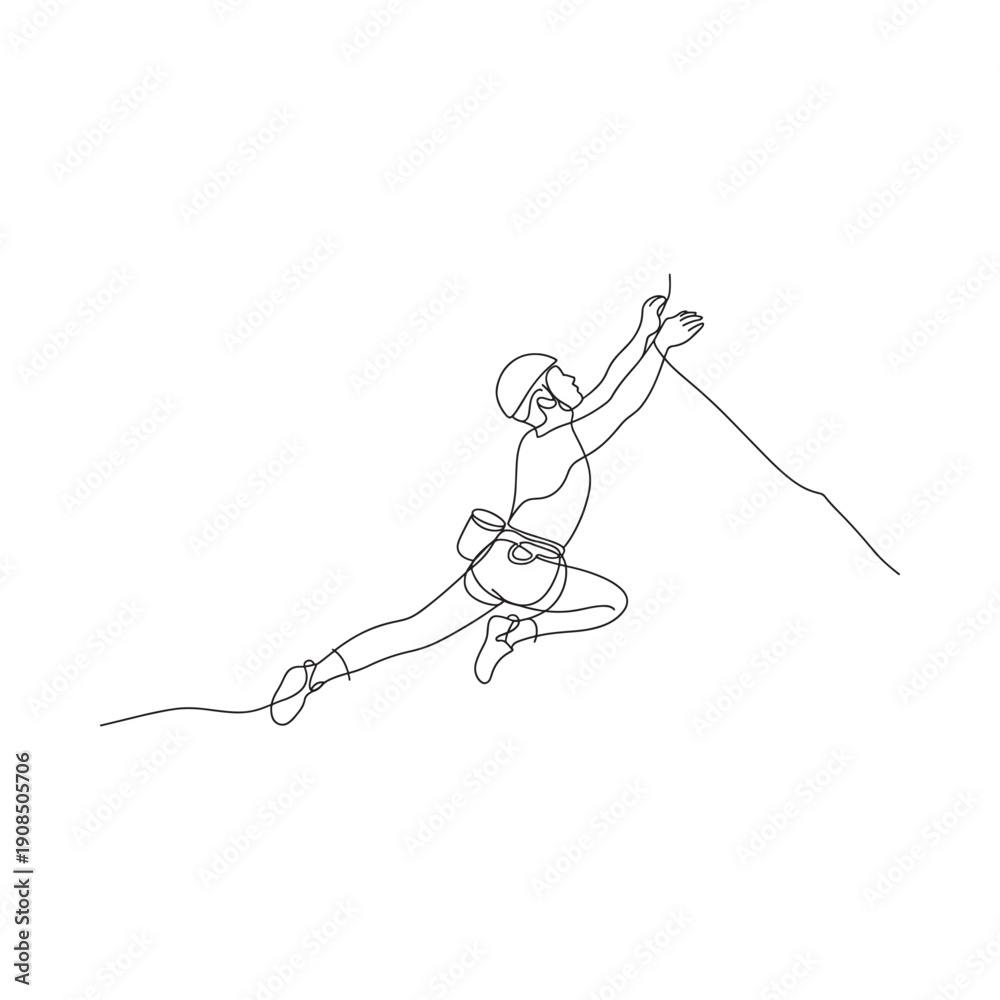 Fototapeta premium A minimalist line drawing depicts a person dynamically rock climbing with focused determination