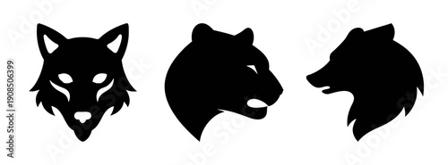 Three wolves silhouette vector illustration, animal head graphic design, wild animal vector art design