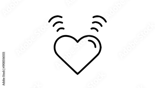 Modern minimalist heart icon with radiating waves, symbolizing love, emotion, connection, and active signals. This clean graphic represents vitality, passion, and communication