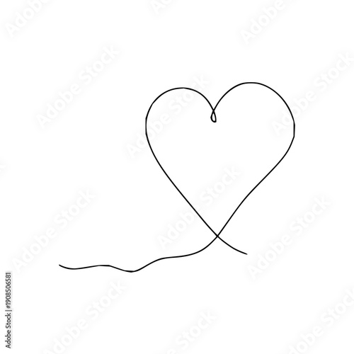 Simple continuous line drawing of a heart with a trailing wavy line on a white background