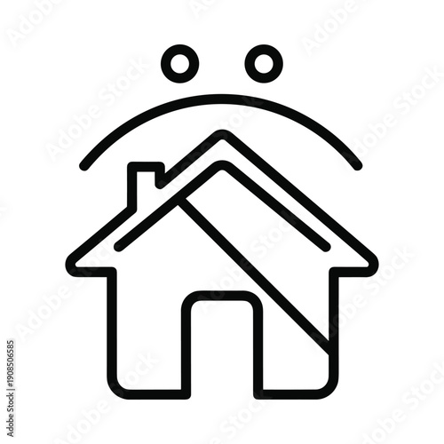 Simple house icon with a frowning face, flat vector illustration