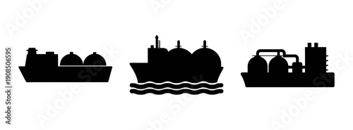 Silhouette of lng carrier ship and industrial chemical plant for gas oil industry vector design