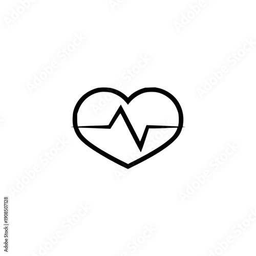 A minimalist line art graphic featuring a continuous heartbeat rhythm enclosed within a simple heart outline, symbolizing vital health, wellness, and medical monitoring concepts