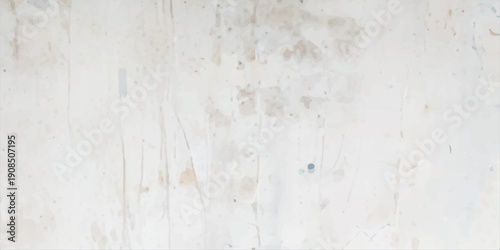 Weathered white concrete wall texture with distressed paint drips, combined with soft beige watercolor paper grain and subtle vertical streaks for a minimal abstract background design.