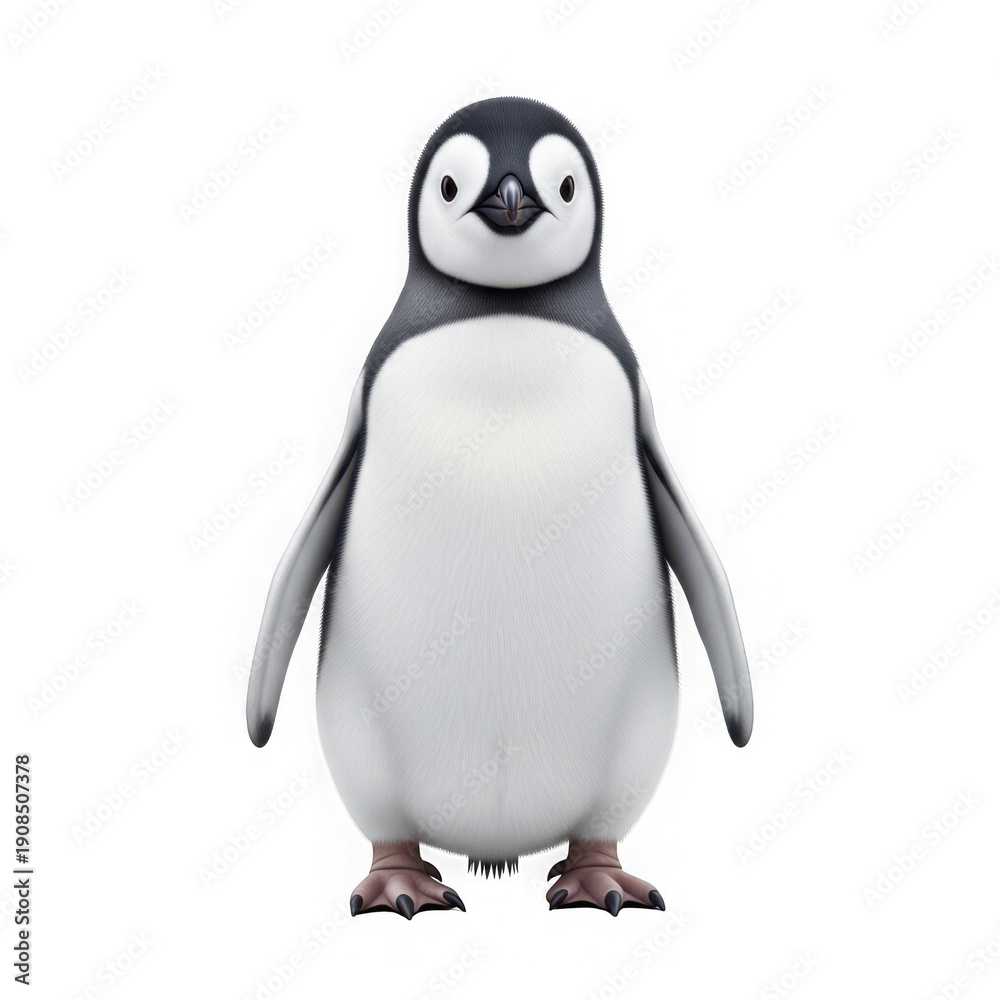 Fototapeta premium A single penguin standing upright with wings slightly apart, isolated on transparent background