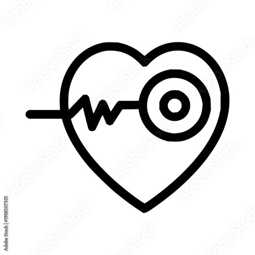 A stylized black outline icon representing a heart with a stethoscope displaying a heartbeat waveform, symbolizing healthcare and cardiology services