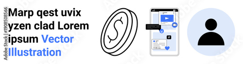 Financial services, digital identity, online transactions, social media, technology integration, payment apps. Smartphone screen with chat elements and a dollar coin symbol. Financial services