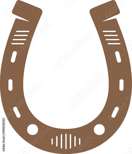 Brown horseshoe with white cutouts and decorative also transparent background symbol