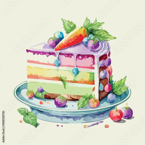 Easter Watercolor Layered Cake Slice Illustration – Pastel Spring Dessert Clipart Design
