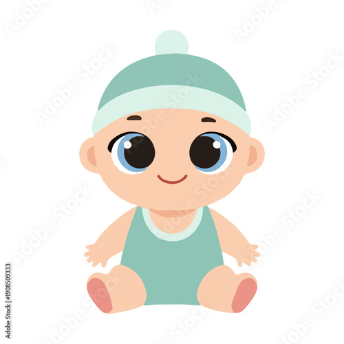 Cute cartoon baby sitting smiling illustration