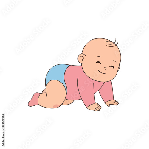 Happy Baby Crawling Illustration Adorable Infant Development
