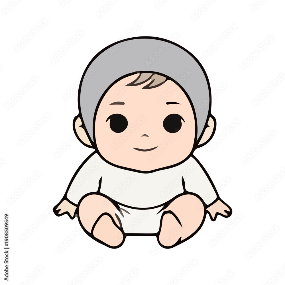 Fototapeta premium Cute Smiling Baby Sitting Simple Vector