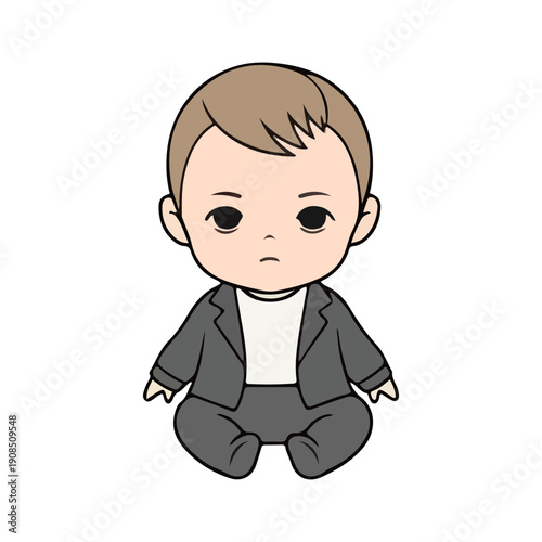 Chibi Baby Boss Character in Suit Vector Illustration