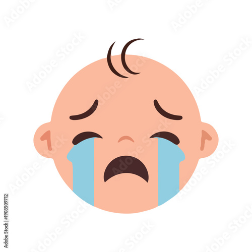 Crying baby face icon sad upset emotion vector illustration