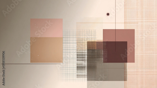 Modern abstract geometric background with grid elements and warm neutral tones