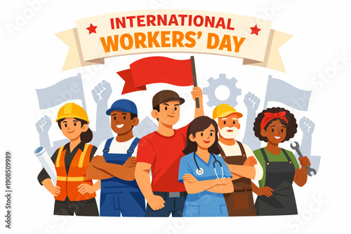 International Workers’ Day Confident United Workforce in Flat Vector Illustration