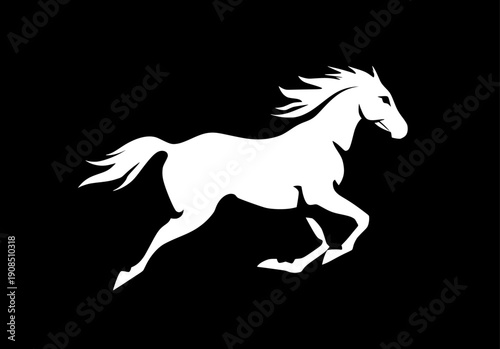 Silhouette of rearing horse prancing on hind legs against black background