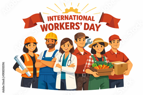 International Workers’ Day Confident United Workforce in Flat Vector Illustration
