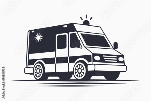 Dark and White Ambulance Isolated on White Background, Emergency Vehicle Icon