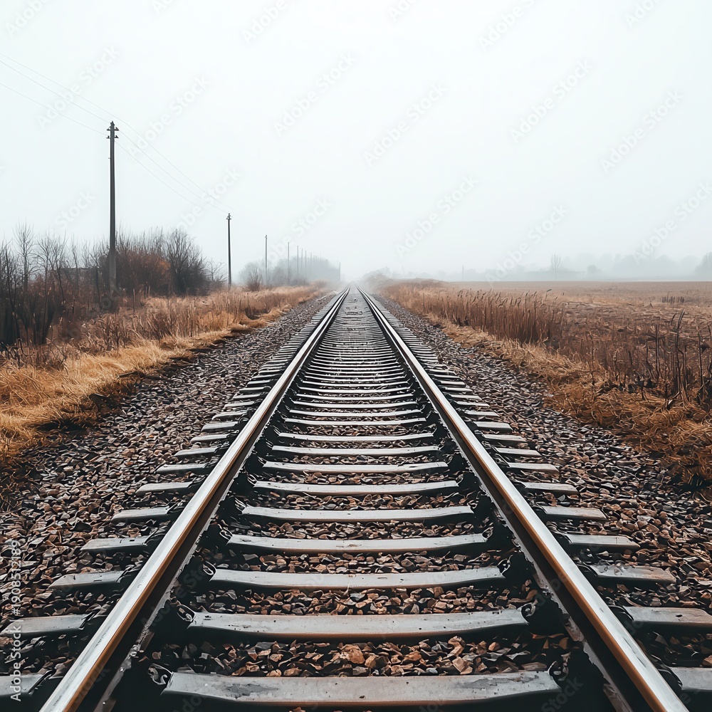 Fototapeta premium Railroad Tracks Stretching Into The Distance