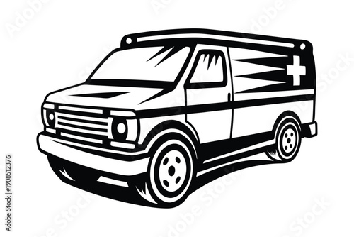 Ambulance Car Outlined Icon | Emergency Vehicle | Transportation with Lights & Cross