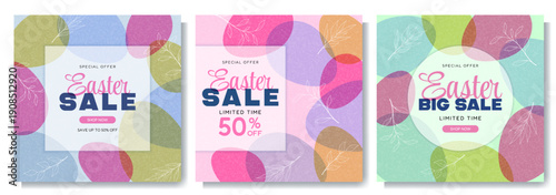 A set of Easter sale banners featuring colorful eggs
