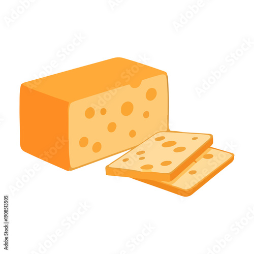 Cheese Block and Slices Flat Vector Illustration