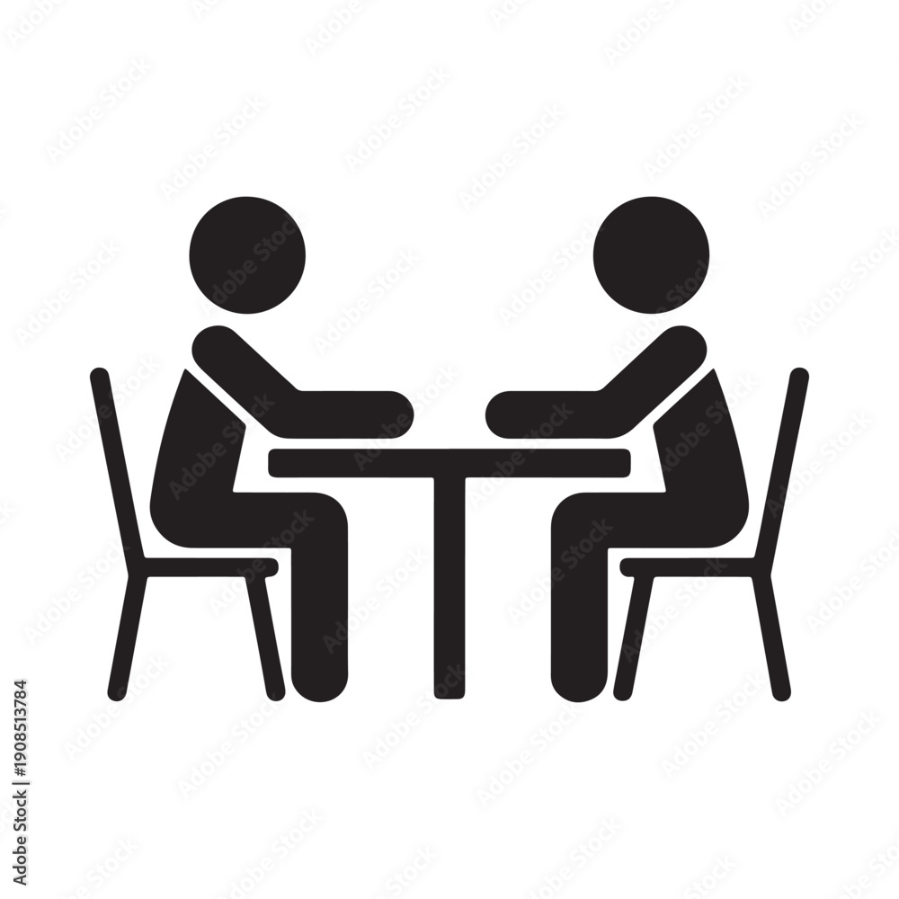 Fototapeta premium Two people sitting at a table in a simple icon