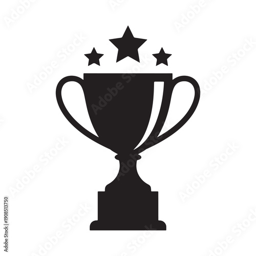 Black silhouette of a trophy with three stars above it