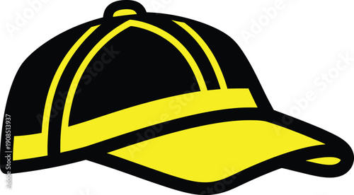 Stylish black and yellow baseball cap with curved brim and side stripe