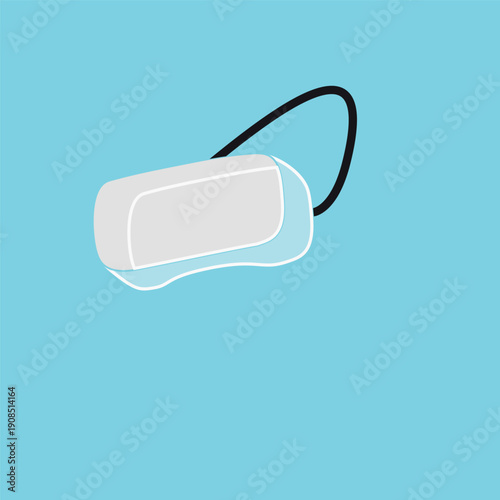 Minimalist Smart VR Headset Illustration; Flat Vector Virtual Reality Goggles with Black Strap on Light Blue Background for Tech Branding, Gaming UI, and Metaverse Concepts