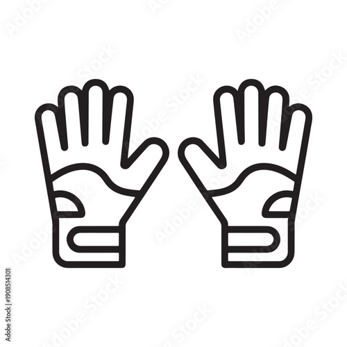 A pair of black and white outlined work gloves displayed