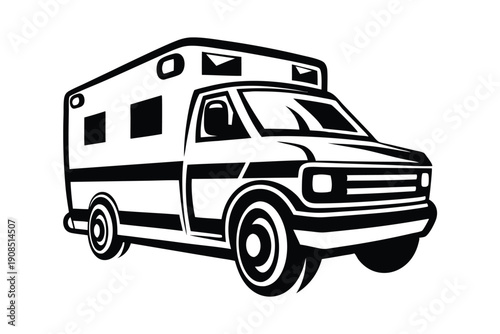 Wallpaper Mural Ambulance Car Outline Black & White Style, Emergency Vehicle Symbol, Medical Transport Icon Torontodigital.ca