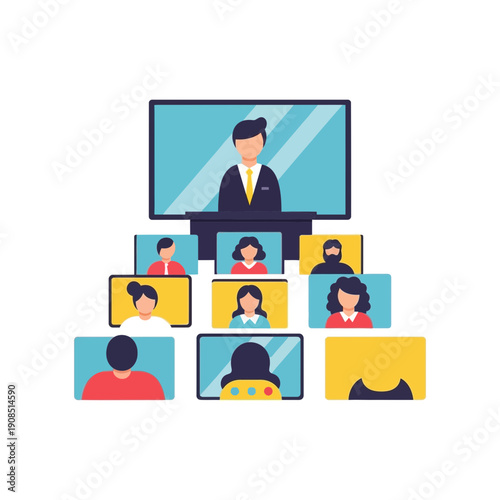 Businessman presenting to engaged virtual meeting attendees in modern online conference