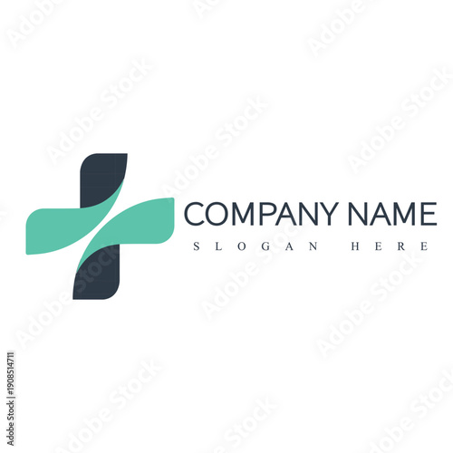 Modern Teal and Grey Medical Cross Logo; Fluid Interlocking Shapes for Healthcare Clinics, Hospitals, Biotech, and Wellness Branding