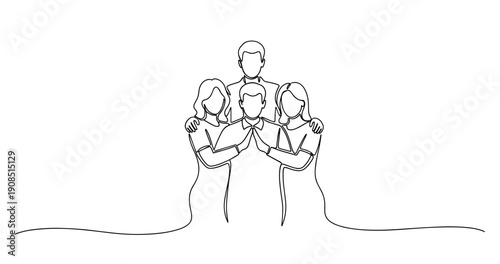 Group of diverse adults in unified pose abstract line art. No editable stroke