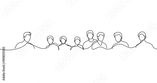 Continuous line drawing of different people in minimalist style. No editable stroke