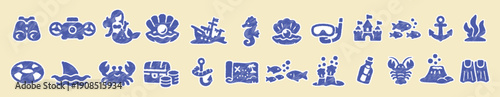 Whimsical Blue Hand-Drawn Underwater Adventure Icons: Nautical Scribble Print Set for Creative DIY