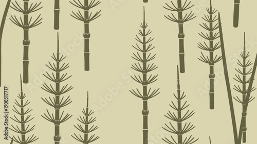 Botanical Pattern: Horsetail Plant Seamless Design, Natural Greenery Wallpaper