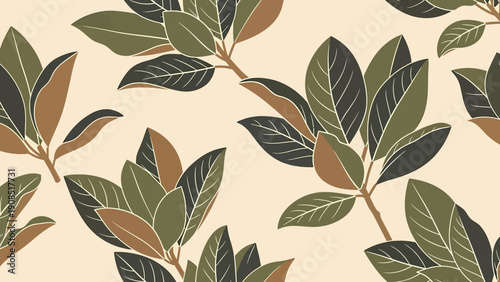 Botanical Pattern: Olive Green and Brown Leaves Seamless Design