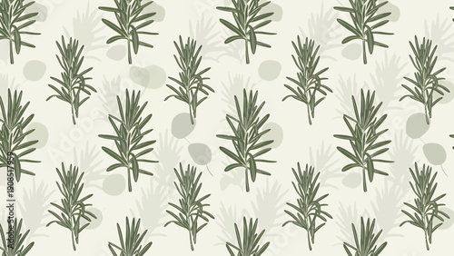 Hand-Drawn Rosemary Sprigs Seamless Pattern, Botanical Wallpaper Design