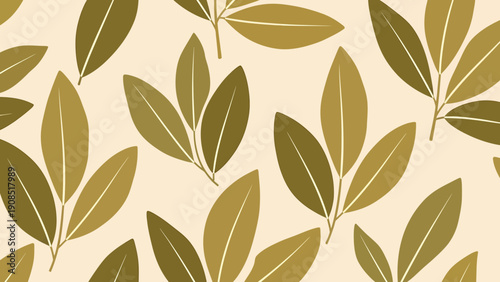 Olive Green Leaf Seamless Pattern, Botanical Wallpaper Design, Nature Background