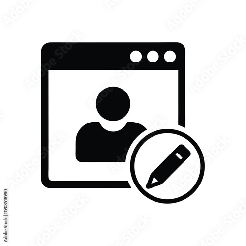 Silhouette Person Icon with Blue Pencil Overlapping Circle, Profile Edit Flat Design