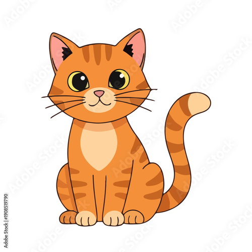 Cute orange tabby cat sitting cartoon style