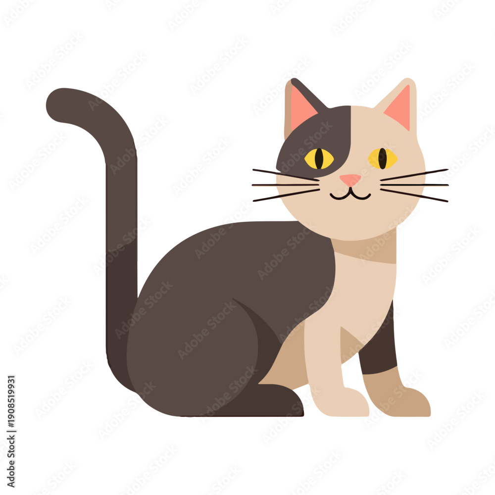 Obraz premium Simple Bicolor Sitting Cat Flat Vector Icon Illustration