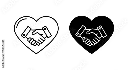 Handshake in Heart Icon Symbolizing Love, Trust, Care, Empathy, Relationship, and Partnership in Charity.