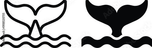 Whale Tail Icon Vector Set – Minimal Ocean Animal Fluke Logo Illustration