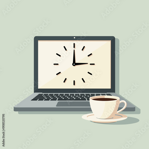 monitoring time on laptop screen with coffee cup on desk in office workspace