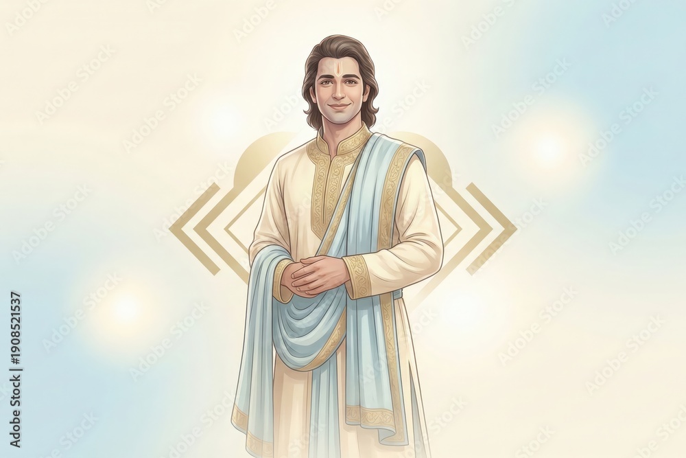 Fototapeta premium Soft Devotional Shree Ram – Gentle Modern Hindu Spiritual Illustration, AI Image